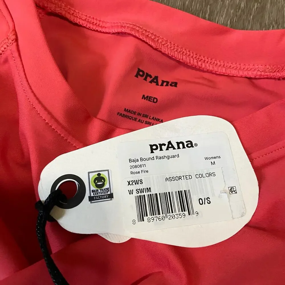 Prana Baja Bound Rashguard Swim Top Women's M Rose Fire Cropped Crew Neck Sporty
